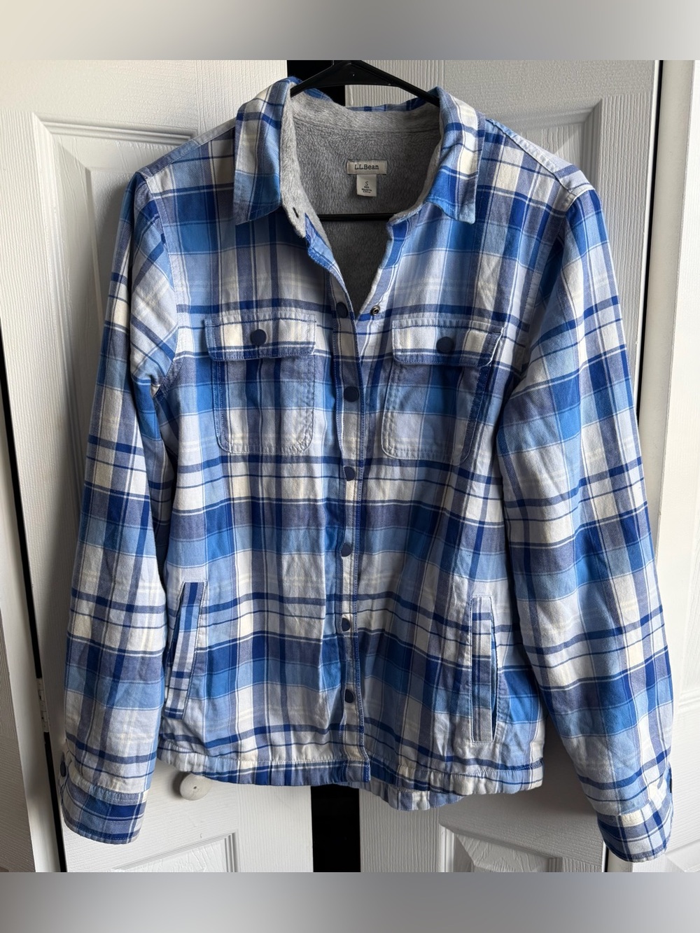 L.L. Bean Women's Blue Plaid Fleece-Lined Shirt Jacket